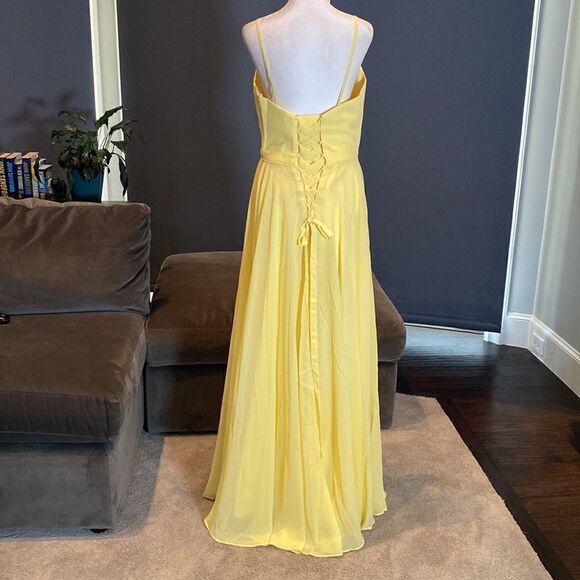 Women’s Yellow Chiffon Full Length Bridesmaid Prom Dress Corset Back Size 10 - Picture 5 of 11